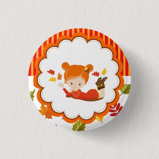 Handgemalte Herbst-Adorable-Girl Button (Vorderseite)
