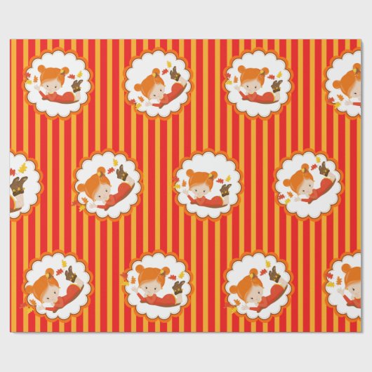 Handgemalte Herbst-Adorable-Girl Geschenkpapier (Flach)