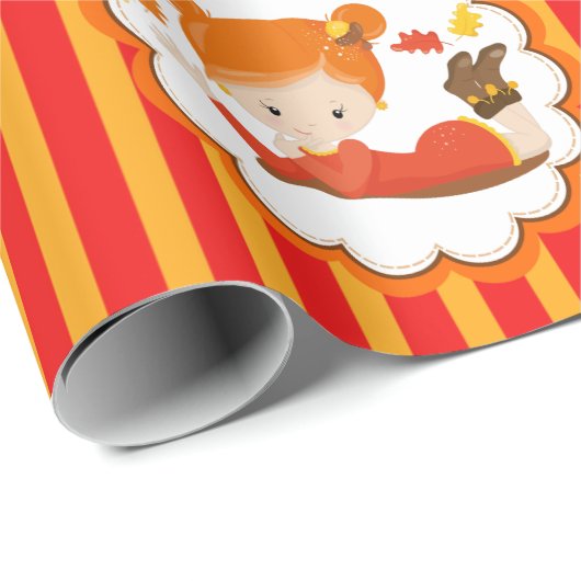 Handgemalte Herbst-Adorable-Girl Geschenkpapier (Rolleneckpunkt)