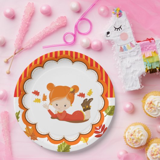 Handgemalte Herbst-Adorable-Girl Pappteller (Party)