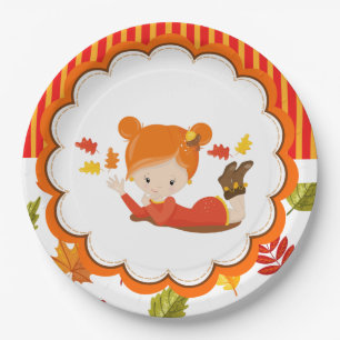 Handgemalte Herbst-Adorable-Girl Pappteller