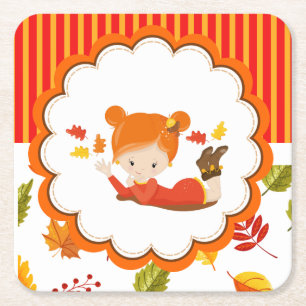 Handgemalte Herbst-Adorable-Girl Rechteckiger Pappuntersetzer