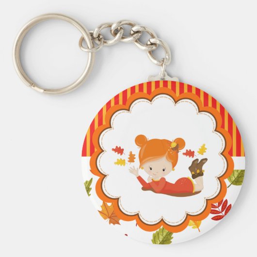 Handgemalte Herbst-Adorable-Girl Schlüsselanhänger (Vorne)