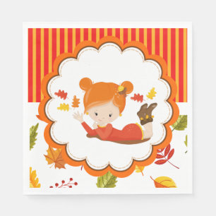 Handgemalte Herbst-Adorable-Girl Serviette