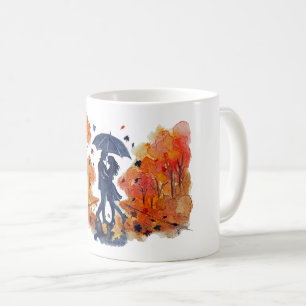 Handgemalte Herbst-Paar-Silhouette Aquarell Kaffeetasse