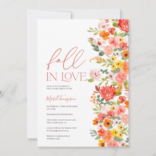 Handgemalte Herbstfälle im Brautparty der Liebe Einladung (Vorderseite)