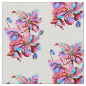 Handgemalte Himalayan-Poppies Blue Pink-Farben Stoff (Nahaufnahme)