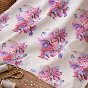 Handgemalte Himalayan-Poppies Blue Pink-Farben Stoff