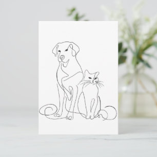 Handgemalte Hunde- und Katzen-Linienkunst-Illustra Einladung