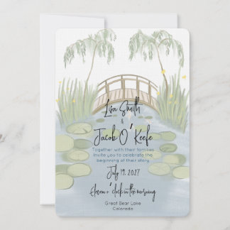 Handgemalte illustrierte Lilypads-Hochzeit Einladung