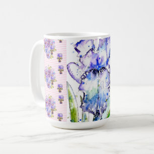 Handgemalte Iris Schwertlilien Blume Floral Wasser Kaffeetasse