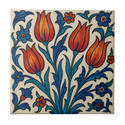 Handgemalte Iznik Tulips Fliese (Vorderseite)
