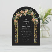 Handgemalte Jugendstil-Rose Arsch Schwarze Hochzei Einladung (Stehend Vorderseite)