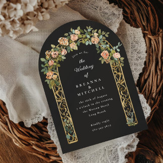 Handgemalte Jugendstil-Rose Arsch Schwarze Hochzei Einladung