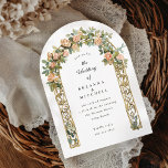 Handgemalte Jugendstil-Rose Einladung<br><div class="desc">Handgezeichnete Rosa,  pfirsichfarbene Rose mit im Jugendstil inspiriert Metalarbeit auf individuellem Hintergrund mit Foto Backer Option. Passen Sie den gesamten Text für jede Hochzeitsfeier oder Geburtstag an.</div>