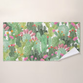 Handgemalte Kakteen: Wüstengrün Badehandtuch (Badehandtuch)