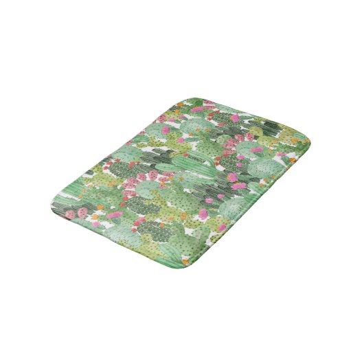 Handgemalte Kakteen: Wüstengrün Badematte (Schrägansicht)