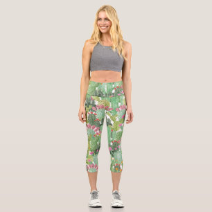 Handgemalte Kakteen: Wüstengrün Capri Leggings