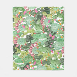 Handgemalte Kakteen: Wüstengrün Fleecedecke