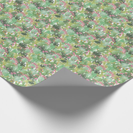 Handgemalte Kakteen: Wüstengrün Geschenkpapier (Ecke)