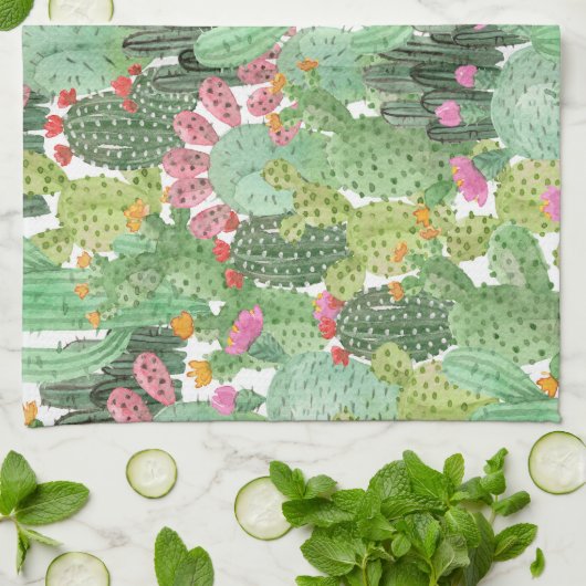 Handgemalte Kakteen: Wüstengrün Geschirrtuch (Gefaltet)