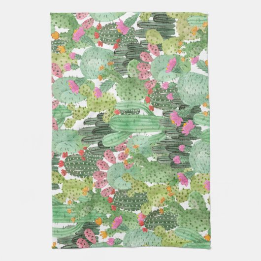 Handgemalte Kakteen: Wüstengrün Geschirrtuch (Vertikal)
