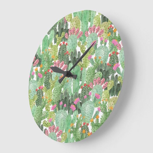 Handgemalte Kakteen: Wüstengrün Große Wanduhr (Winkel)
