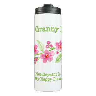 Handgemalte Kirschblüten Granny Needlepoint Thermosbecher