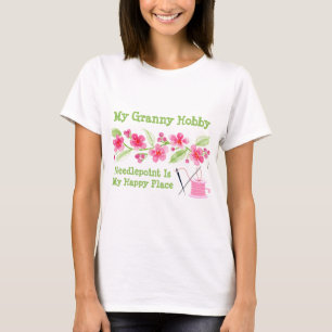 Handgemalte Kirschblüten Oma Needlepoint T-Shirt