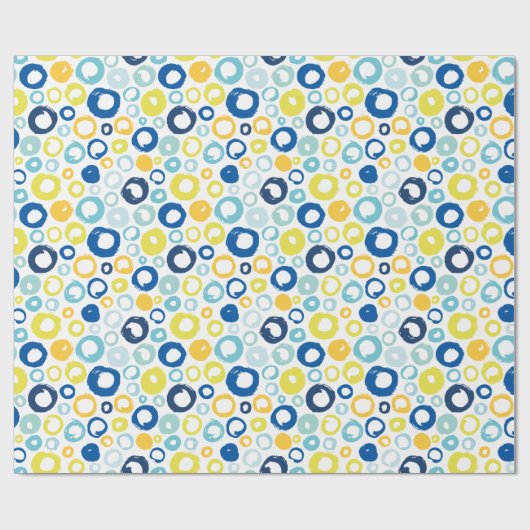 Handgemalte Kreise in Blues und Gelb Geschenkpapier (Flach)