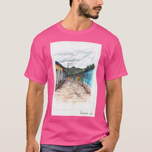 Handgemalte kubanische Straße Long T-Shirt (Vorderseite)