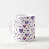 Handgemalte Lavendel- und Gold-Wasserfarben-Herzen Kaffeetasse (Vorderseite Links)