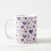 Handgemalte Lavendel- und Gold-Wasserfarben-Herzen Kaffeetasse (Links)