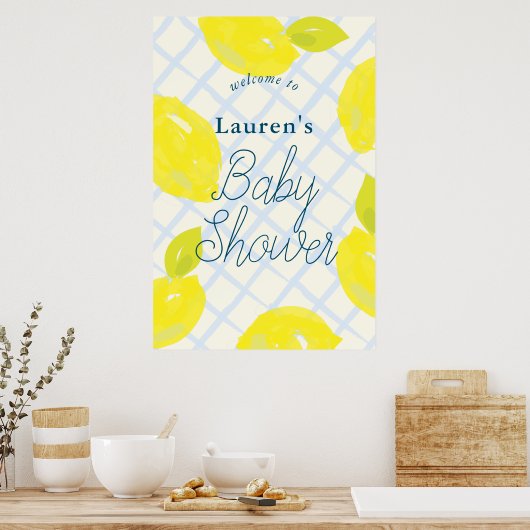 Handgemalte Lemon Blue Baby Dusche Begrüßungszeich Poster (Küche)