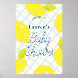 Handgemalte Lemon Blue Baby Dusche Begrüßungszeich Poster