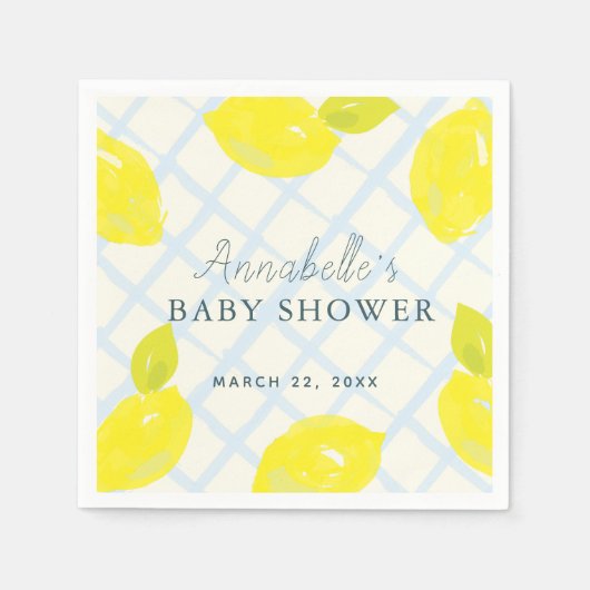 Handgemalte Lemon Blue Baby Dusche Serviette (Vorderseite)
