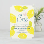 Handgemalte Lemon Girl Pink Virtual 1. Geburtstag Einladung (Stehend Vorderseite)