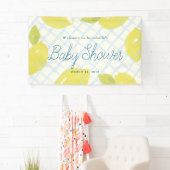 Handgemalte Lemons & Blue Karos Kinderdusche Banner (Insitu)