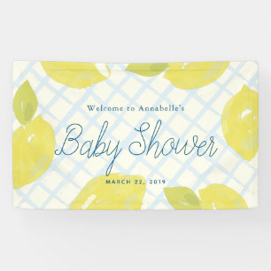 Handgemalte Lemons & Blue Karos Kinderdusche Banner