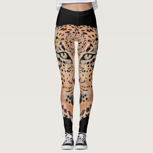 Handgemalte Leopard-Druck-Leggings Leggings (Vorderseite)