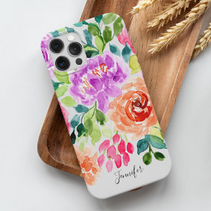 Handgemalte leuchtende Wasserfarben-Blumen iPhone 15 Pro Max Hülle