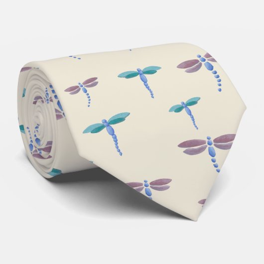 Handgemalte Libellen Akryllisches Muster Krawatte (Gerollt)
