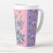 Handgemalte Lila blaue Budgie Blüte Latte Tasse (Rechte Ecke)