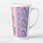 Handgemalte Lila blaue Budgie Blüte Latte Tasse (Rechts)