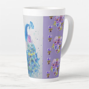 Handgemalte Lila Blaupfauenblume Latte Tasse