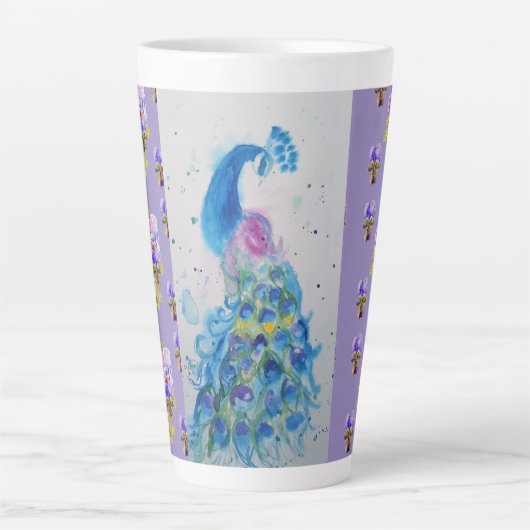 Handgemalte Lila Blaupfauenblume Latte Tasse (Vorderseite)