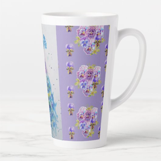Handgemalte Lila Blaupfauenblume Latte Tasse (Rechts)