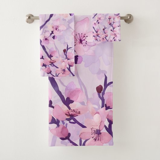 Handgemalte lila Kirschblüten Badhandtuch Set (Insitu)