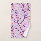 Handgemalte lila Kirschblüten Badhandtuch Set (Handtuch)