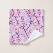 Handgemalte lila Kirschblüten Badhandtuch Set (Waschlappen)